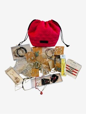 Costume jewelry lot with Lancôme drawstring bag nwt